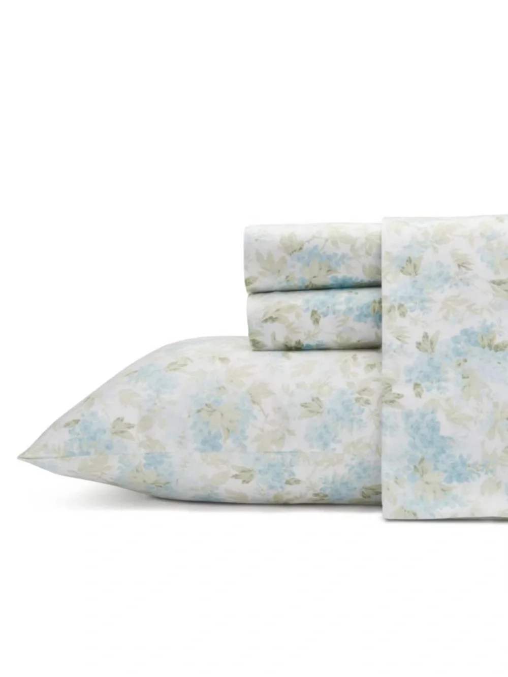 Laura Ashley King Blue Green Floral 300TC Cotton Sateen Sheet Set NWT